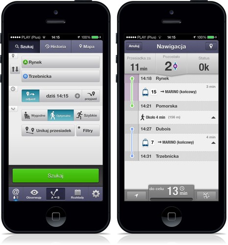 <b>Jakdojade.pl</b>
<br></br>
Sam w obcym mieście? Na wiedzy miejscowych dotyczącej kierunków jazdy autobusów i tramwajów nie zawsze można polegać, a jakdojade.pl z dokładnością do minuty poda nam czas, w którym dostaniemy się z punktu A do B. Aplikacja pokaże wszystkie możliwe trasy, rozkłady jazdy i środki transportu na wybranej trasie.