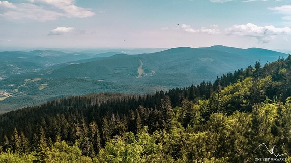 Widok z Przełęczy Brona na stok narciarski Mosornego Gronia oraz Policę