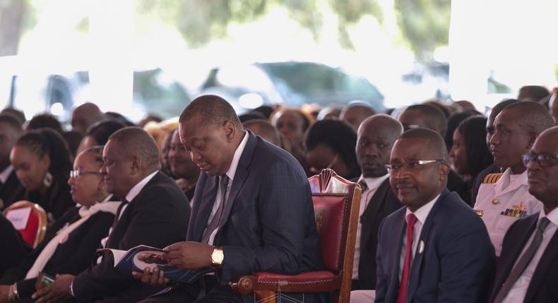 President Uhuru Kenyatta in Murang'a County during the funeral service of former Cabinet minister Charles Rubia (PSCU) 