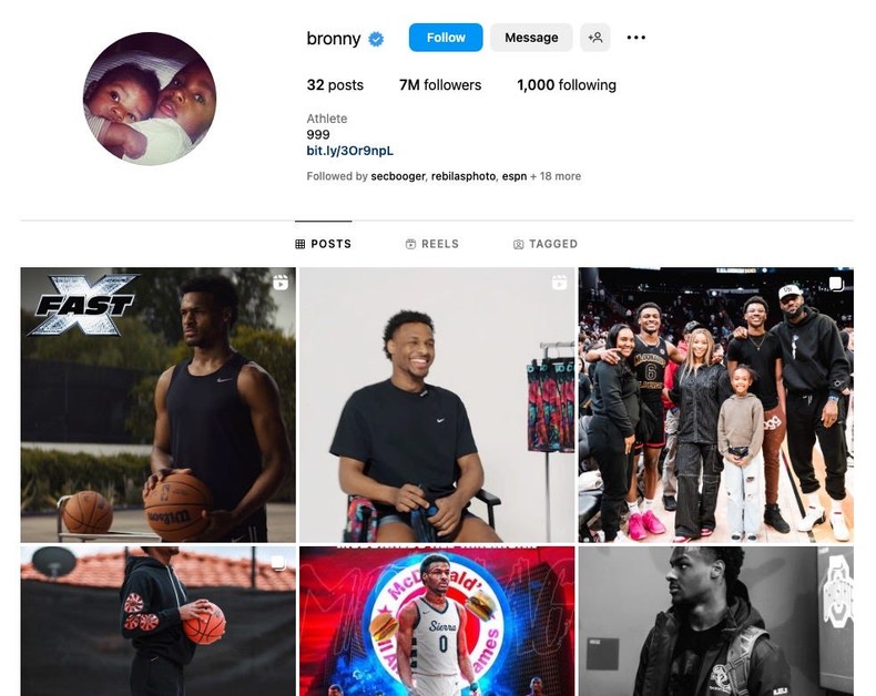On3's NIL rankings give Bronny an NIL value of $7.4 million, tops on their list and more than twice as much as the next athletes, LSU gymnast Livvy Dunne ($3.5 million). James has 12.8 million combined followers on Instagram and TikTok.