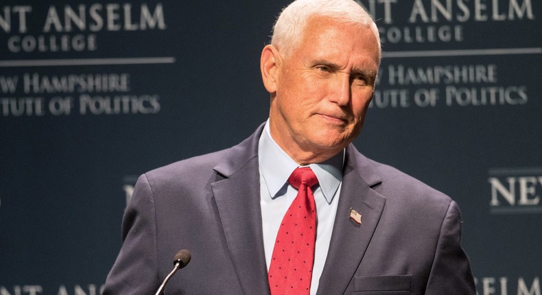 Former Vice President Mike Pence pauses during a Wednesday speech in New Hampshire.