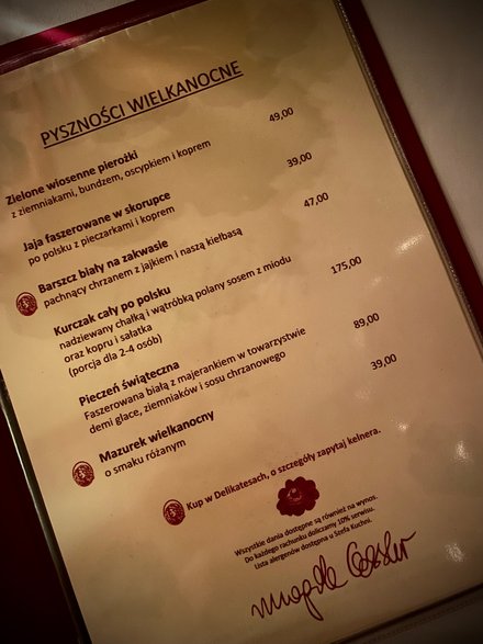 Wielkanocne menu "u Fukiera"