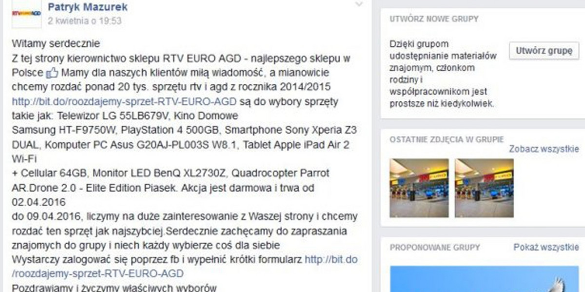 oszustwo facebook euro agd