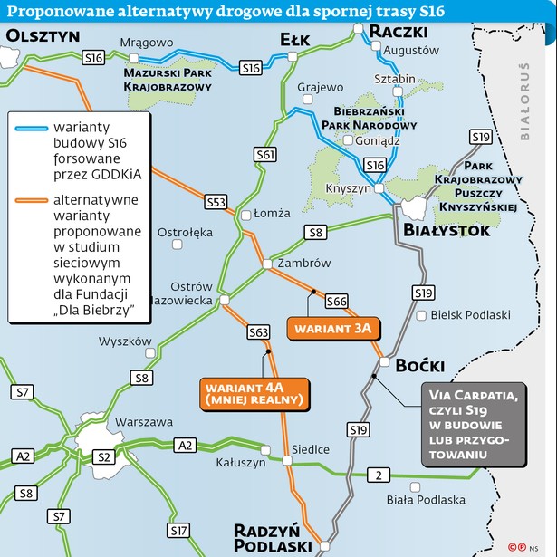 Proponowane alternatywy drogowe dla spornej trasy S16