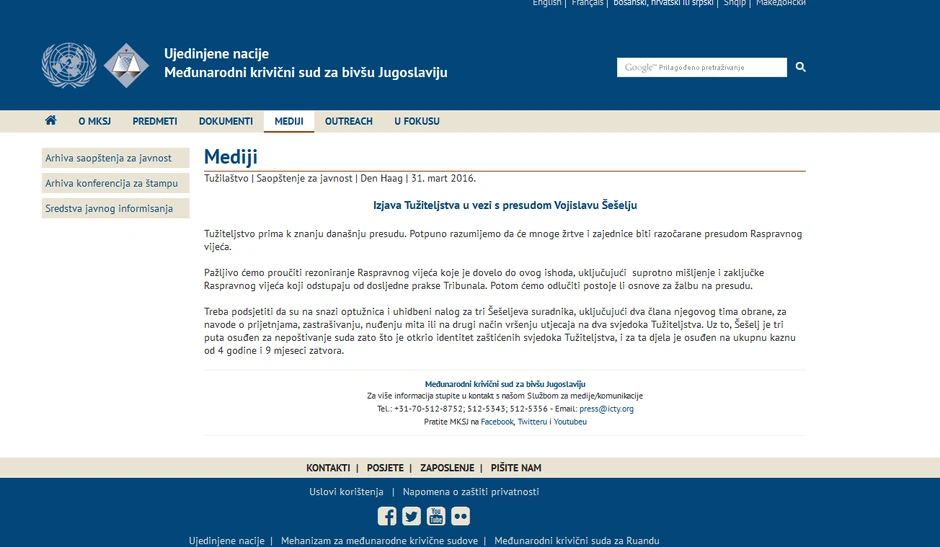 Obrazloženje presude Haškog tribunala