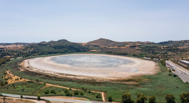 Lake Pergusa, Sicily's only natural lake has almost dried up due to an increasingly dramatic drought emergency in Sicily.Fabrizio Villa via Getty Images