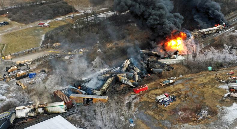 A train derailed near East Palestine, Ohio over the weekend.Gene J. Puskar/AP