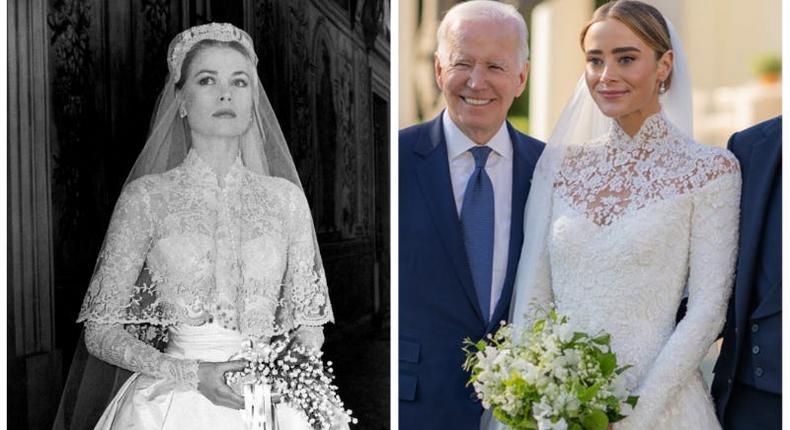 Naomi Biden's wedding dress (right) was inspired by Grace Kelly's.Mondadori via Getty Images ; Official White House Photo by Adam Schultz