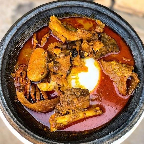 When the palm nut soup meets the next day, it becomes thick and creamy.