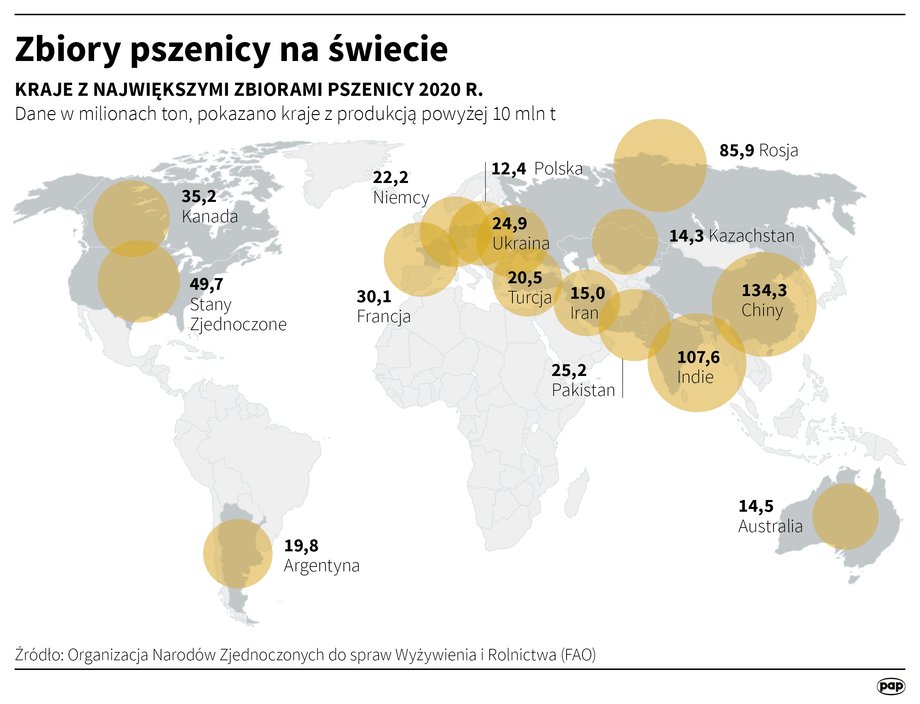 Światowa produkcja pszenicy.