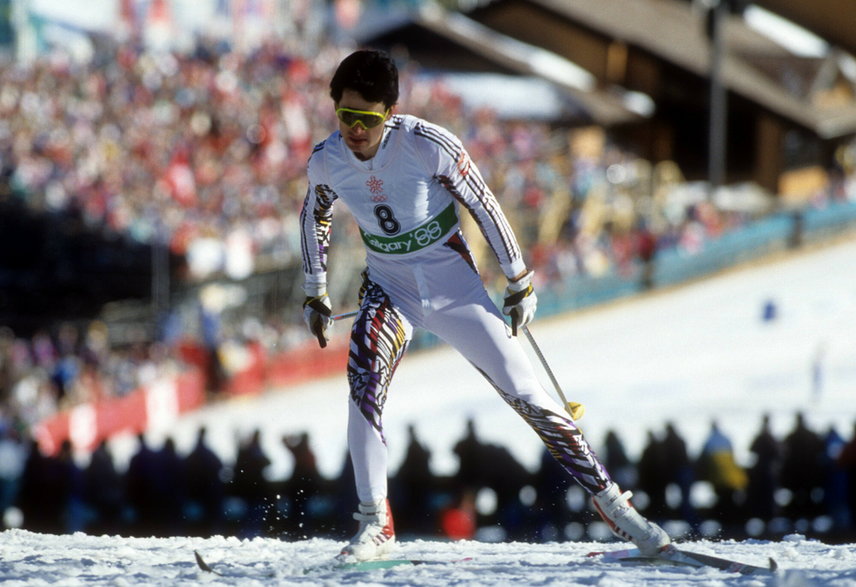 Tadeusz Bafia podczas biegu na 15 km do kombinacji norweskiej na igrzyskach w Calgary (1988 r.)