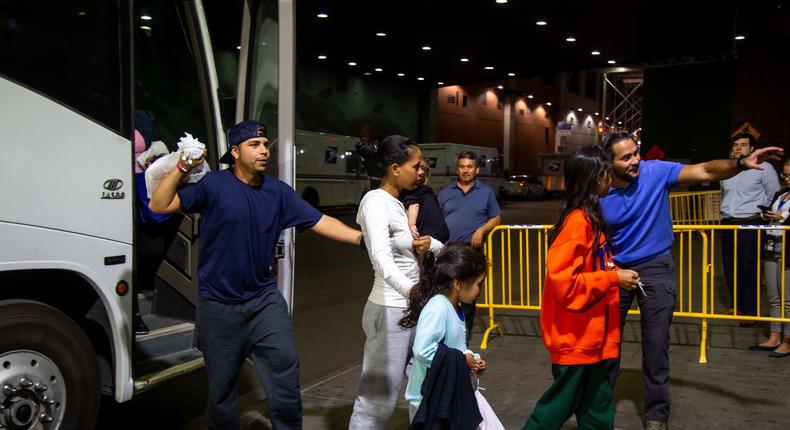 Migrants arrive at the Port Authority bus terminal in New York, the United States, on Sept. 27, 2022.Michael Nagle/Xinhua via Getty Images