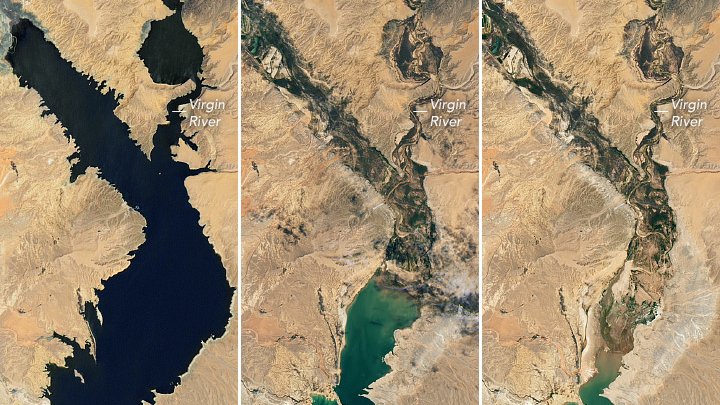 Zdjęcia satelitarne, pokazujące jak wyschło jezioro Mead w latach 2020-2022