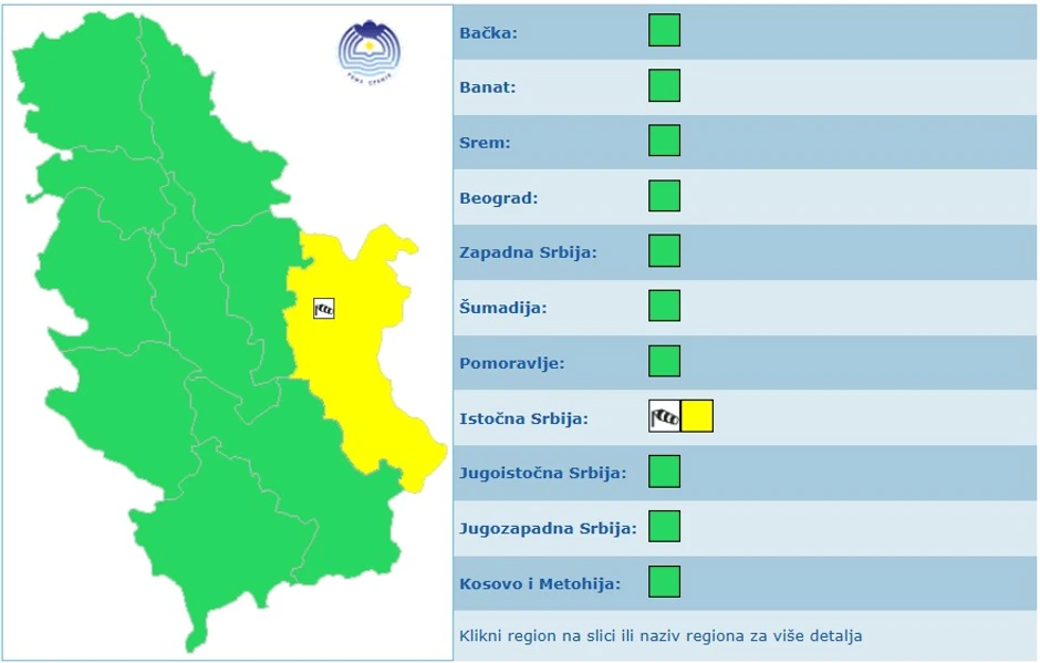 RHMZ meteoalarm za sredu