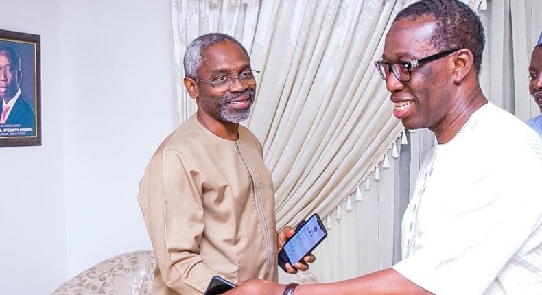 Delta state governor Dr. Patrick Ifeanyi Okowa felicitates with the Speaker House of Representatives, Hon. Femi Gbajabiamila at 57[Twitter/@femigbaja]