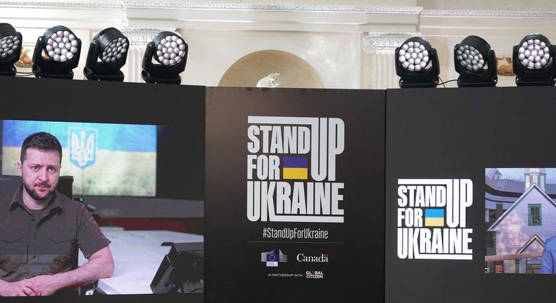 Ukrainian President Volodymyr Zelenskyy joined the Stand Up For Ukraine pledging event on Saturday.