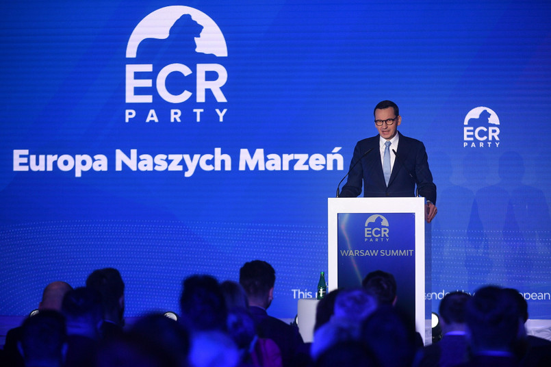 Premier Mateusz Morawiecki podczas wystąpienia w trakcie ECR Party Warsaw Summit