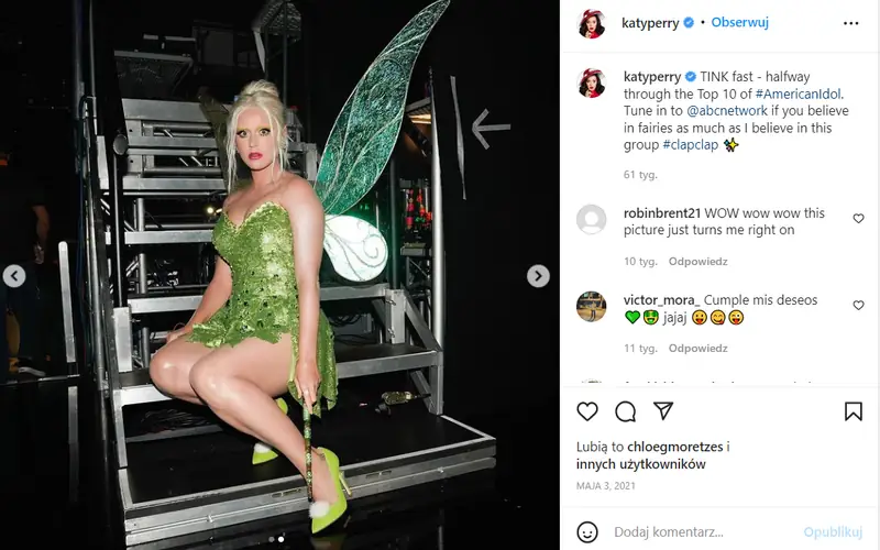 Piosenkarka Katy Perry jako Dzwoneczek w &quot;American Idol&quot; / Instagram