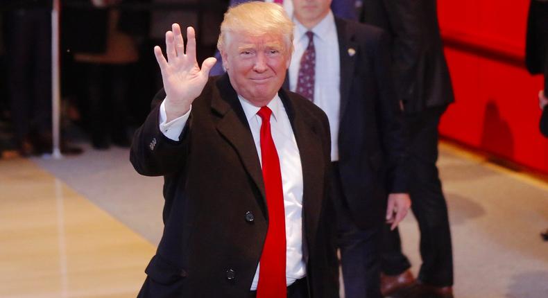 Donald Trump, then the president-elect, in the lobby of the New York Times building after a meeting on November 22.