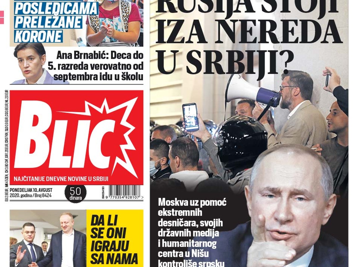 itajte novi "Blic" ODMAH! Rusija stoji iza NERMIRA U SRBIJI! Moskva  pokuava da kontrolie srpsku vlast i Zapadni Balkan - Blic