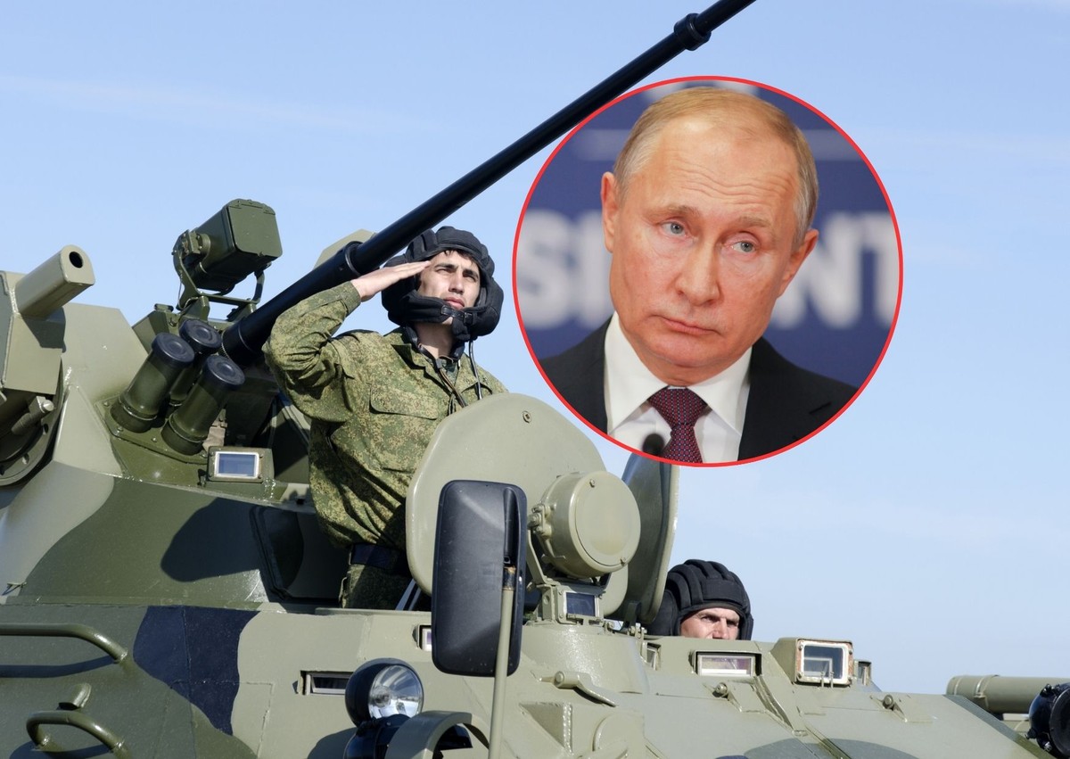 Rosyjski czołg i Władimir Putin. Zapasy broni z czasów ZSRR zostały wyczerpane