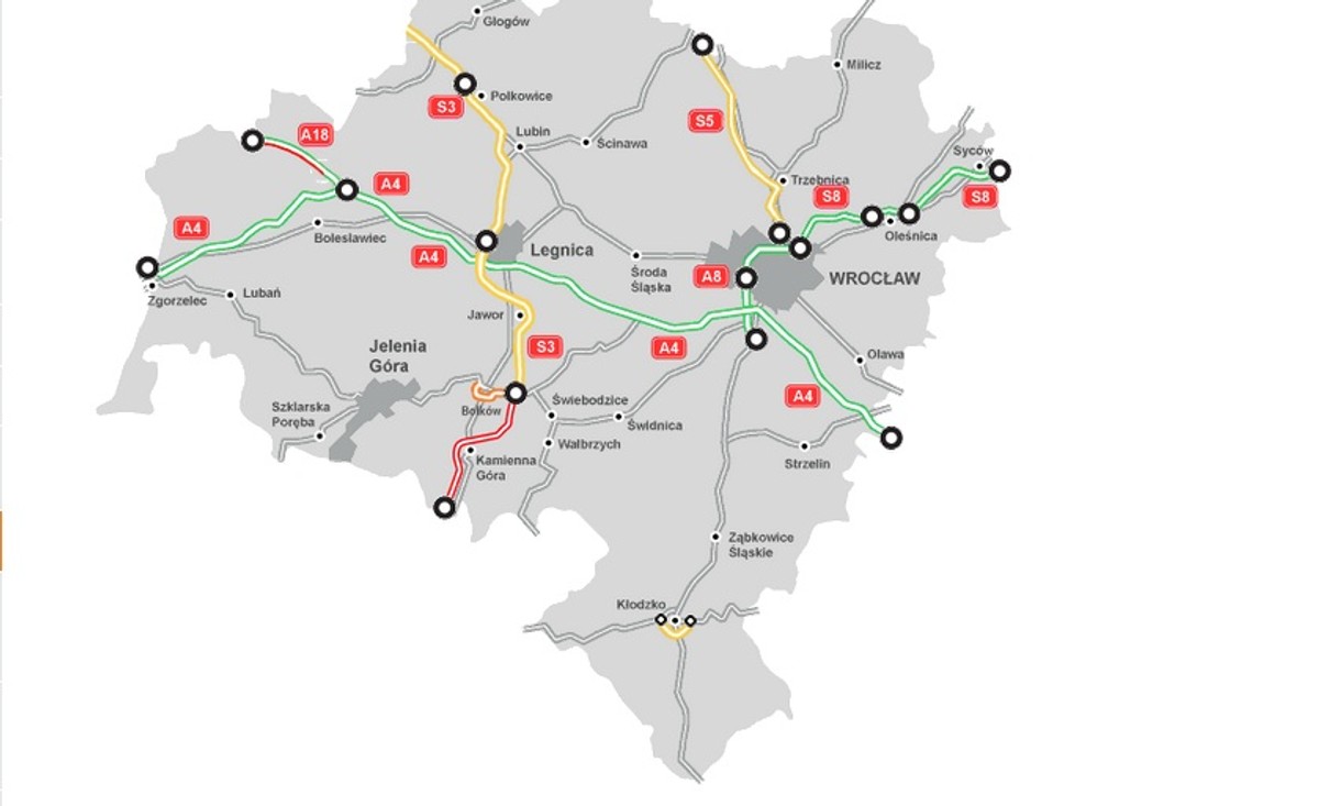 Mapa Stanu Budowy Dróg - dolnośląskie