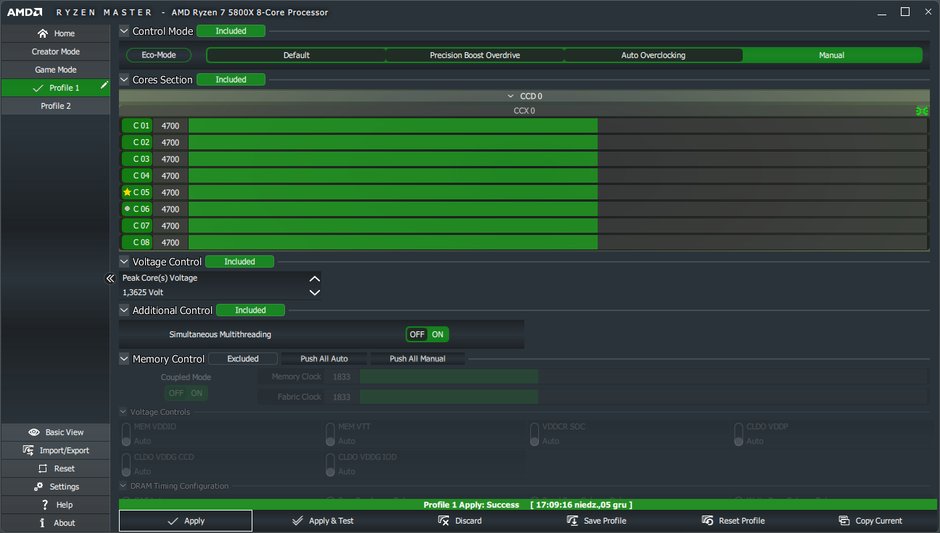 Podkręcanie w AMD Ryzen Master