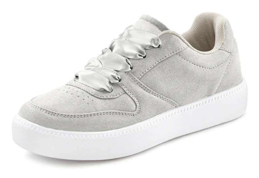 Vegane und ultraleichte Sneakers mit modischer Satin-Schnürung und im Retro-Look von Lascana für etwa 55 Franken.