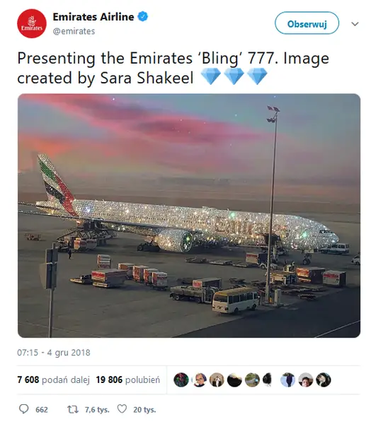 Wpis na Twitterze Emirates