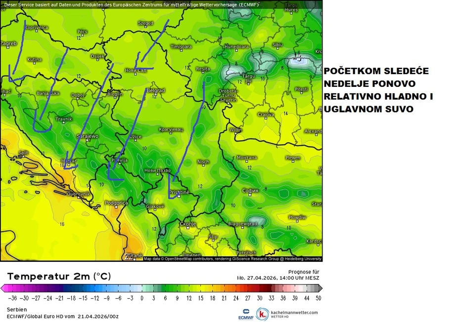 Početkom sledeće nedelje suvo, ali ponovo relativno hladno