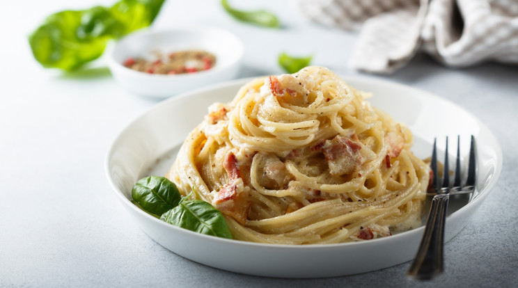 Az eredeti carbonarában tészta, tojás, sajt, tokaszalonna pár csepp olíva olaj, só és bors van/Fotó: Shutterstock