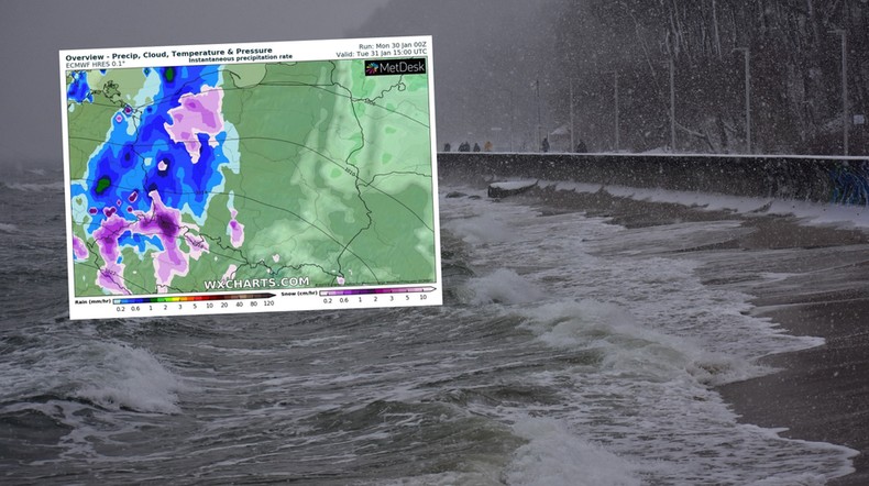 We wtorek będzie wiało i padało. Mróz tylko w górach (mapa: wxcharts.com)