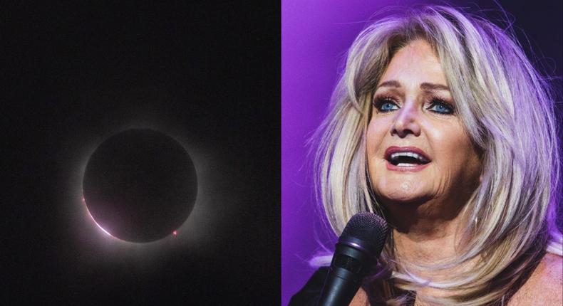 Bonnie Tyler says she'll never be sick of singing her 1983 hit Total Eclipse of the Heart whenever there's an eclipse.Rick Kern/Getty Images; Aldara Zarraoa/Redferns