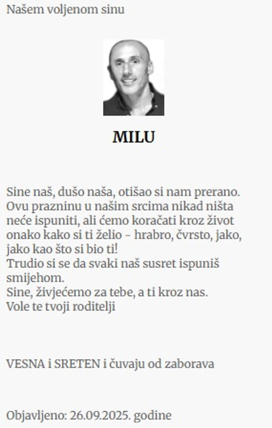 Roditelji se oprostili od ubijenog sina