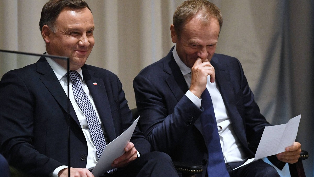 Prezydent Andrzej Duda razem z Donaldem Tuskiem (wtedy przewodniczącym Rady Europejskiej), podczas spotkania w ONZ w 2018 r.