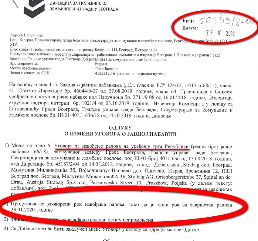 Odluka o izmeni ugovora od 23.10.2019.