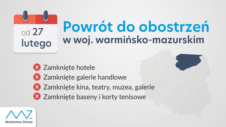 Warmińsko-mazurskie - powrót obostrzeń od 27 lutego