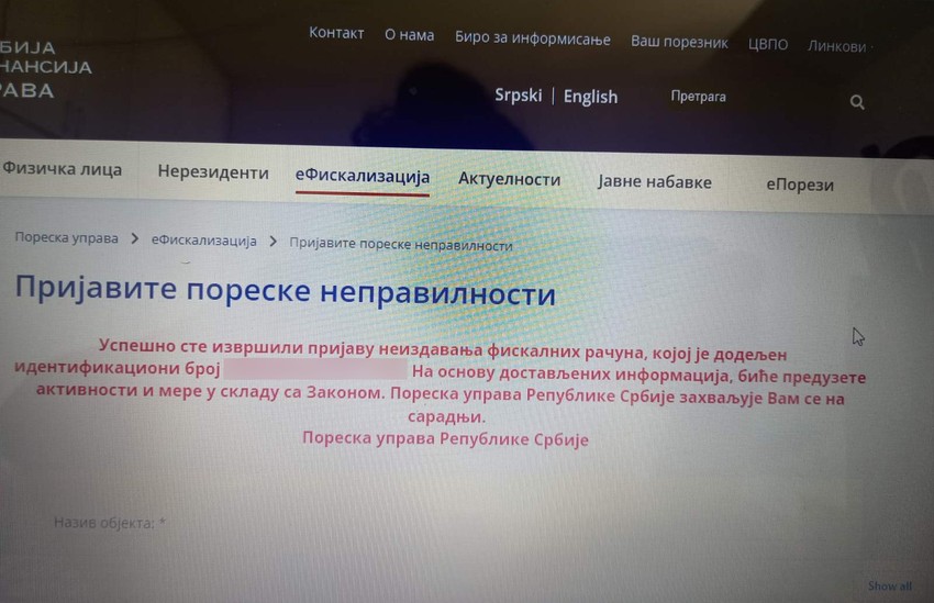 Prijavila slučaj Poreskoj upravi