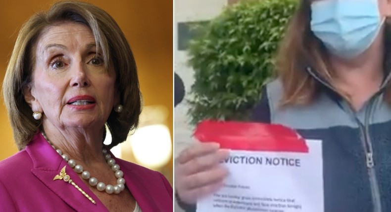 Protesters stuck a fake eviction notice to the door of Nancy Pelosi's San Francisco home on Saturday, July 31.
