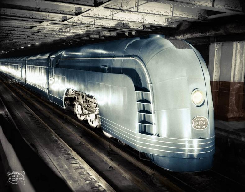 Koloryzwane przez Patty Allison zdjęcie pociągu Mercury. Tutaj barwy są znacznie bliższe oryginalnym
