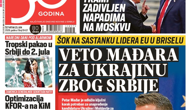 Blic naslovna strana za 25.6.