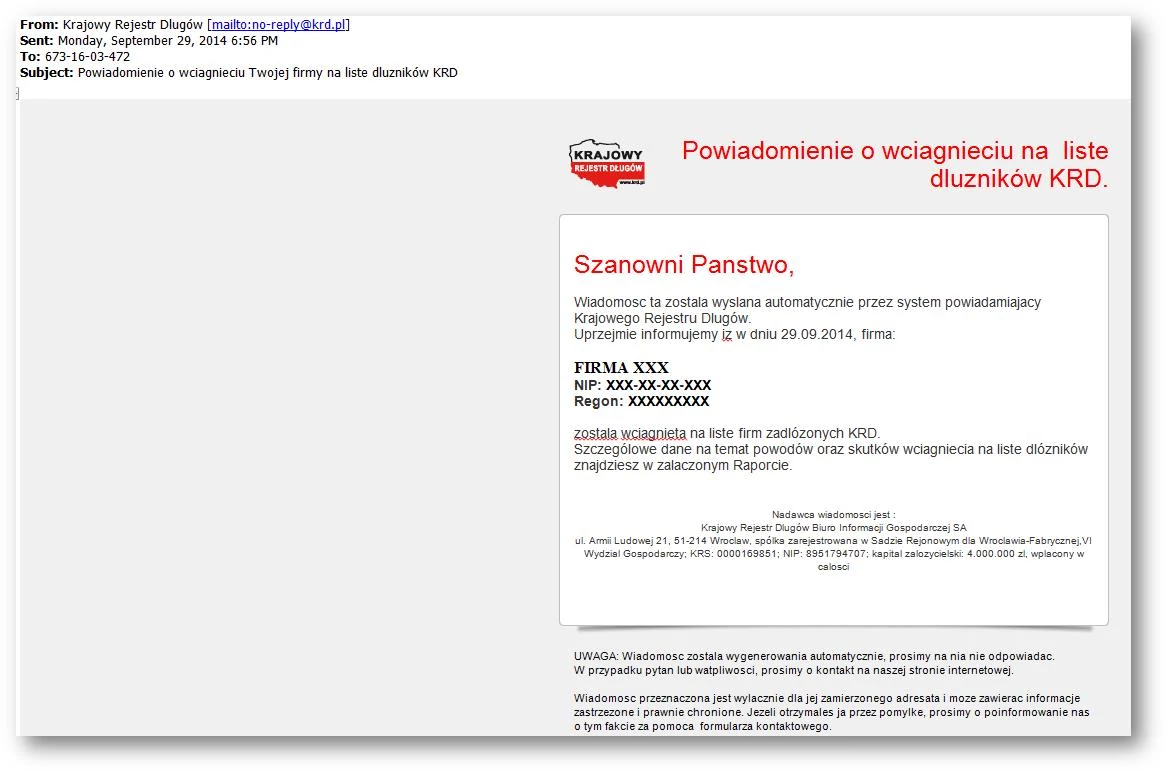 Uwaga na fałszywe e-maile. Ktoś podszywa się pod Krajowy Rejestr Długów -  GazetaPrawna.pl