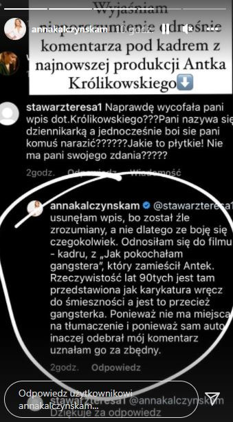 Anna Kalczyńska tłumaczy się z usuniętego komentarza pod zdjęciem Antoniego Królikowskiego