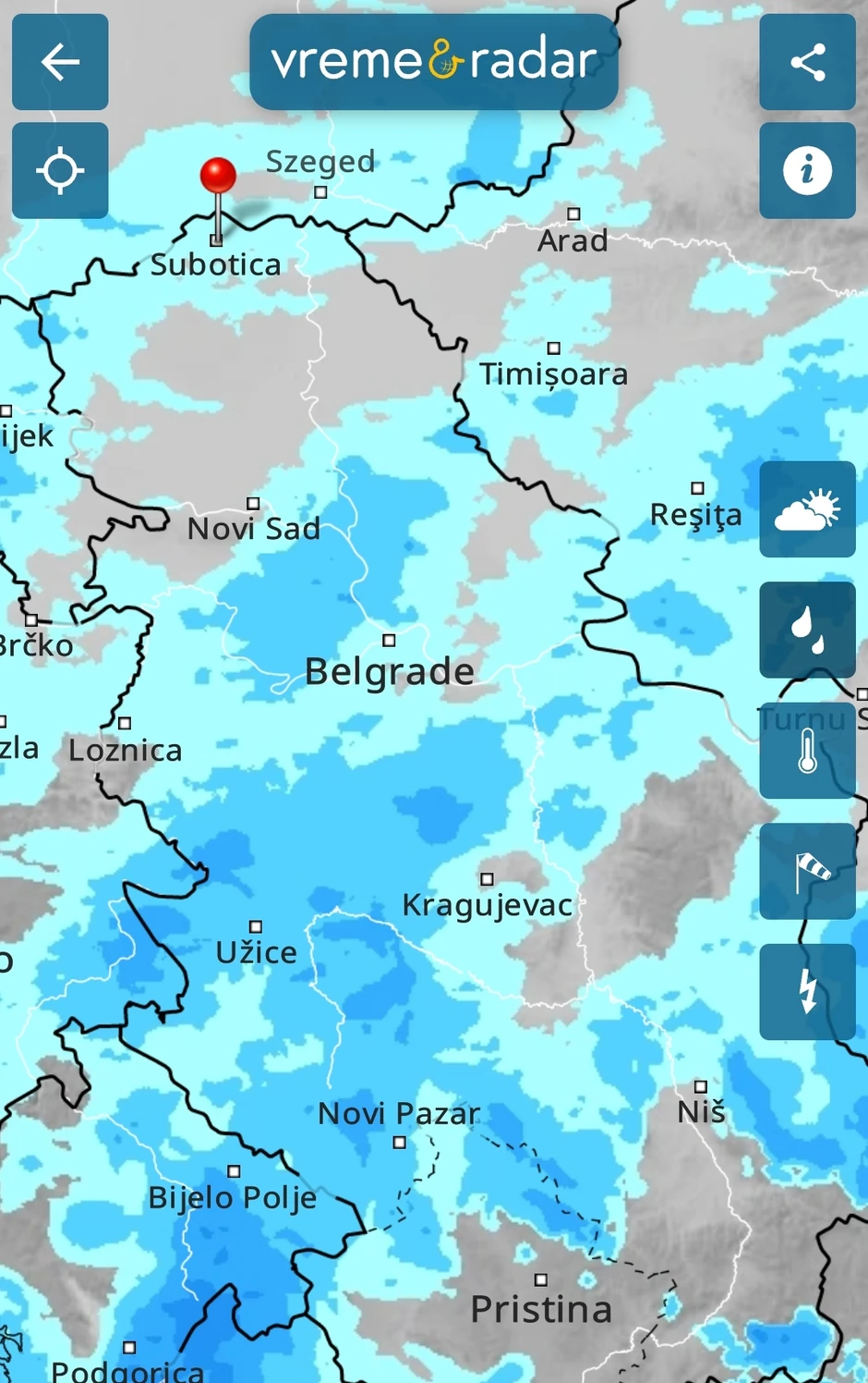 Padavine u Srbiji u ponedeljak u 12 sati