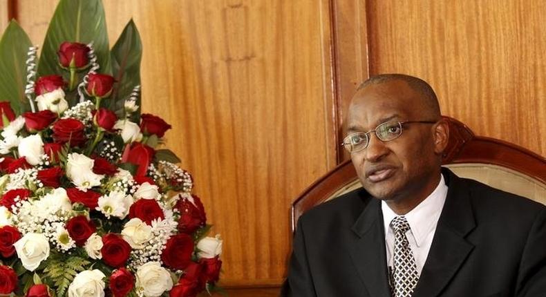 Kenya Central Bank Governor Patrick Njoroge speaks during an interview with Reuters in his office in the capital Nairobi, December 8, 2015. 