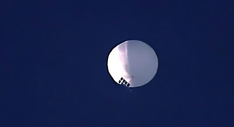 A photo showing what the US says is a Chinese spy balloon above Billings, Montana, on February 1, 2023.Larry Mayer/The Billings Gazette via AP