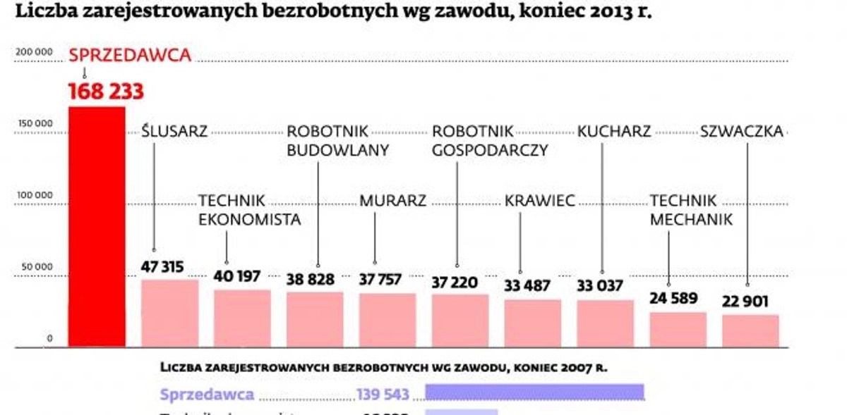 Liczba zarejestrowanych bezrobotnych wg zawodu, koniec 2013 r.
