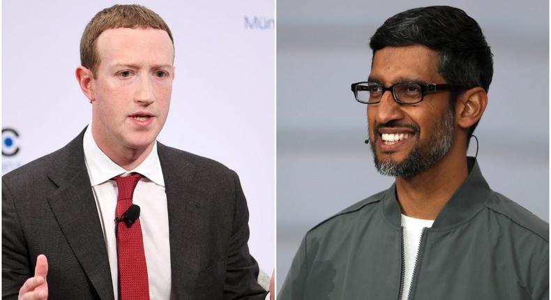 Meta CEO Mark Zuckerberg and Google CEO Sundar Pichai.Justin Sullivan via Getty Images/Tobias Hase/picture alliance via Getty Images