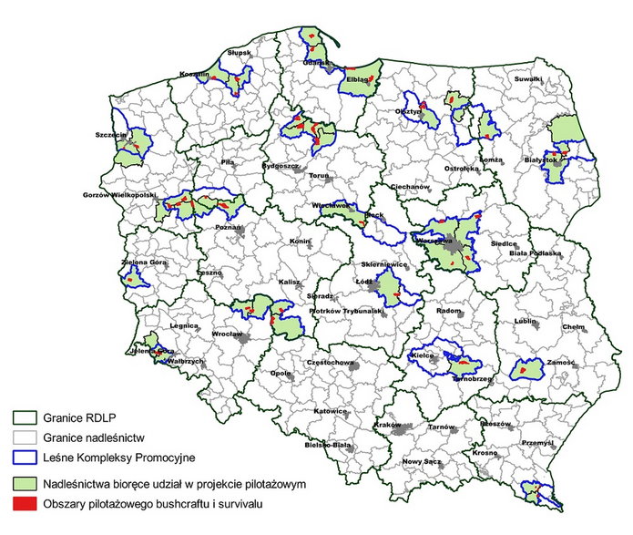 Mapa terenów objętych programem pilotażowym LP