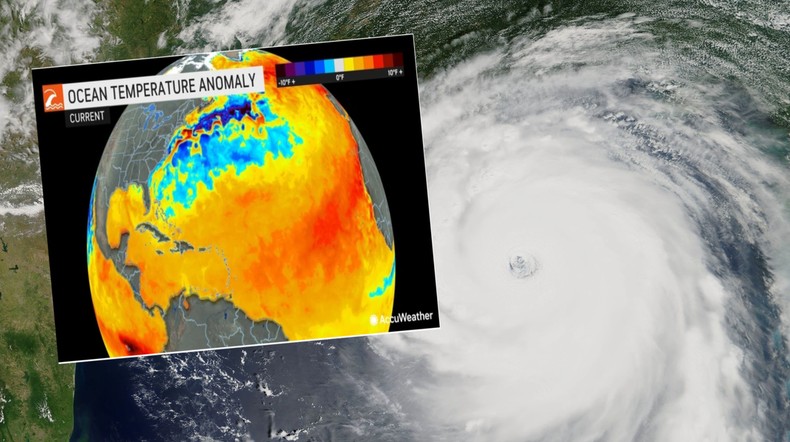 Rekordowo ciepły Ocean Atlantycki może zwiększyć intensywność tegorocznego sezonu huraganowego (mapa: AccuWeather)